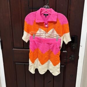 Envme Chevron Polo - Pink, Orange, Cream Outfit L